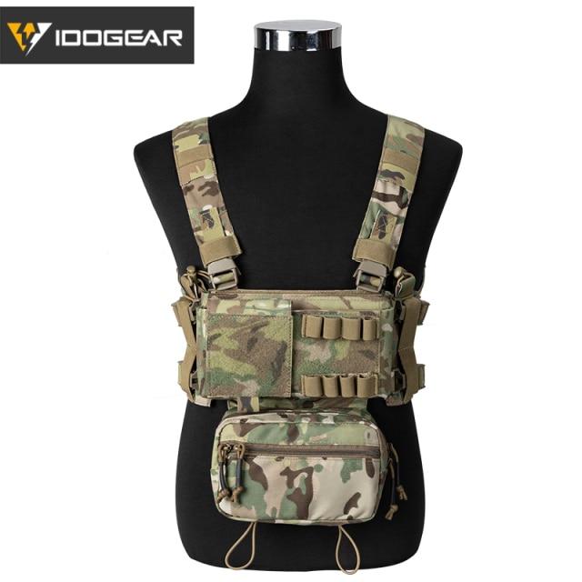 MK3 Tactical Chest Rig in Multicam color, showcasing its modular design and 5.56 mag pouch, ideal for outdoor activities.